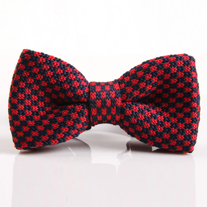 Papillon lavorato a maglia con motivo pied de poule da uomo - Rosso e blu navy - image 2