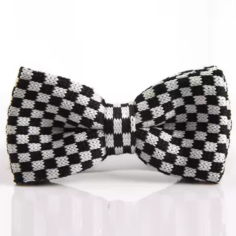 Papillon lavorato a maglia con motivo pied de poule da uomo - Bianco e nero - image 1