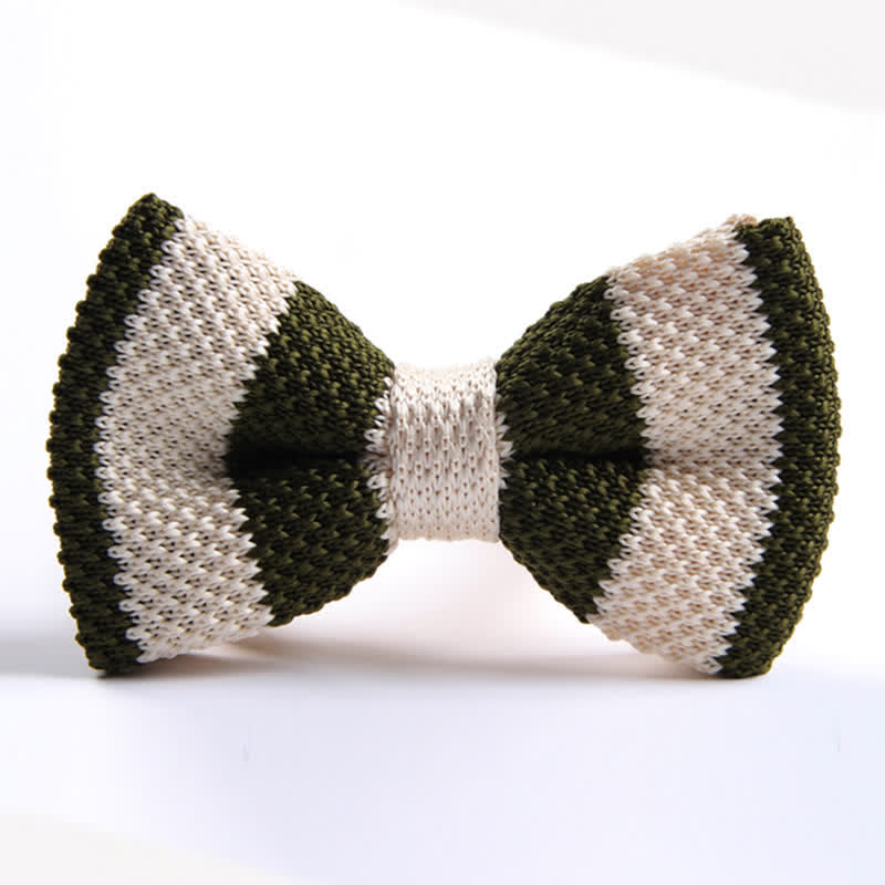 Papillon lavorato a maglia a righe con doppio colore abbinato da uomo - Verde militare e avorio - image 5