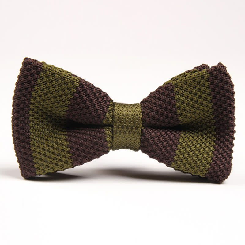 Papillon lavorato a maglia a righe con doppio colore abbinato da uomo - Marrone e verde militare - image 8