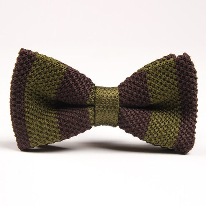 Papillon lavorato a maglia a righe con doppio colore abbinato da uomo - Marrone e verde militare - image 8