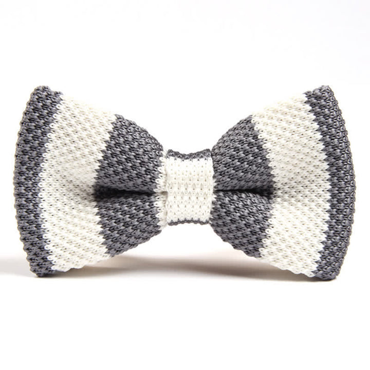 Papillon lavorato a maglia a righe con doppio colore abbinato da uomo - Grigio e bianco - image 7
