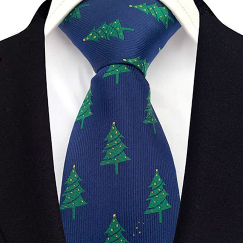 Cravatta da uomo con motivo festoso di alberi di Natale verdi