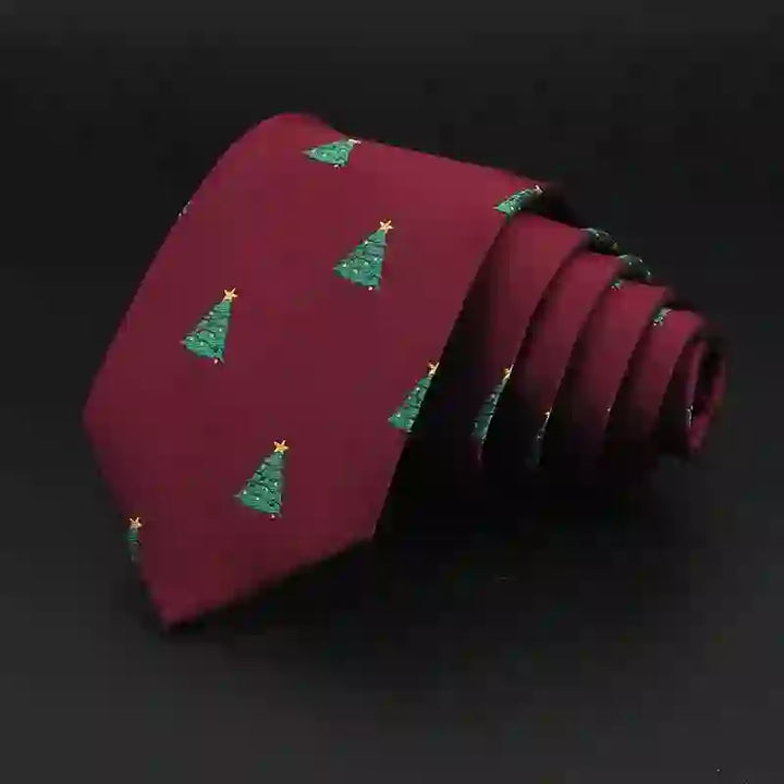 Cravatta da uomo con motivo festoso di alberi di Natale verdi