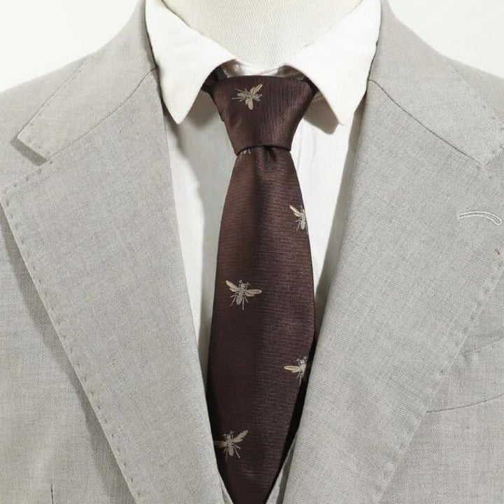 Cravatta da uomo con motivo vintage a insetti marrone scuro