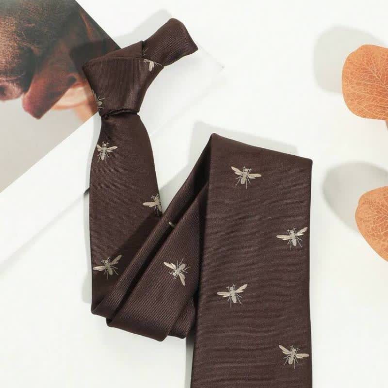 Cravatta da uomo con motivo vintage a insetti marrone scuro