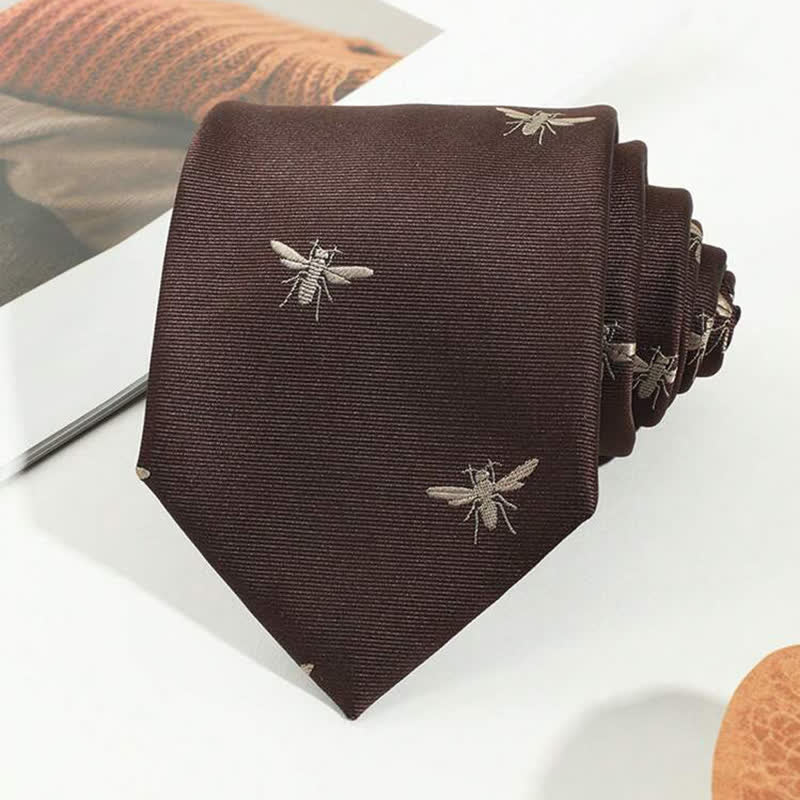 Cravatta da uomo con motivo vintage a insetti marrone scuro