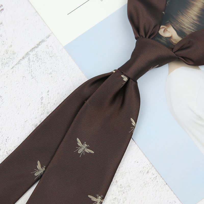 Cravatta da uomo con motivo vintage a insetti marrone scuro