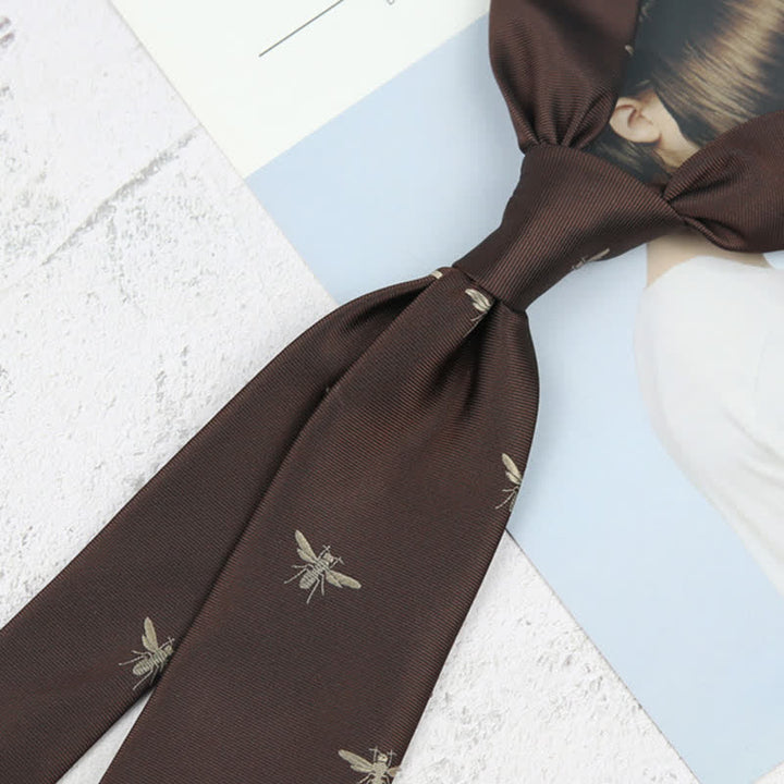 Cravatta da uomo con motivo vintage a insetti marrone scuro