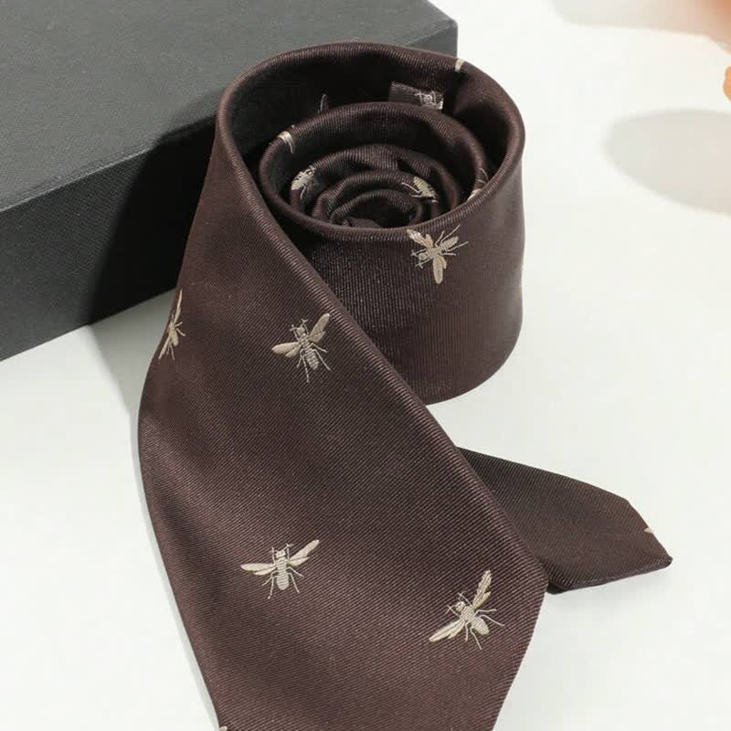 Cravatta da uomo con motivo vintage a insetti marrone scuro