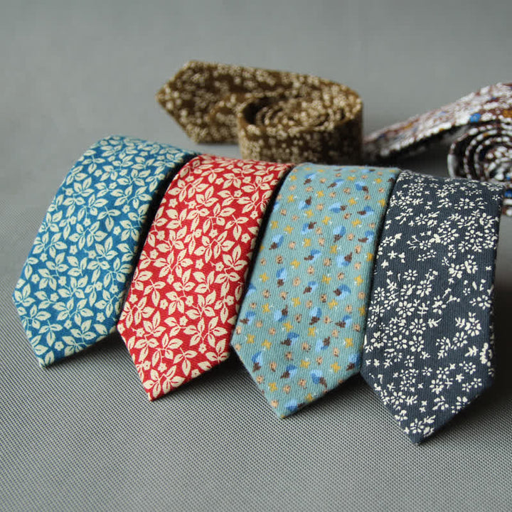 Cravatta casual in cotone con motivo floreale fresco e carino da uomo