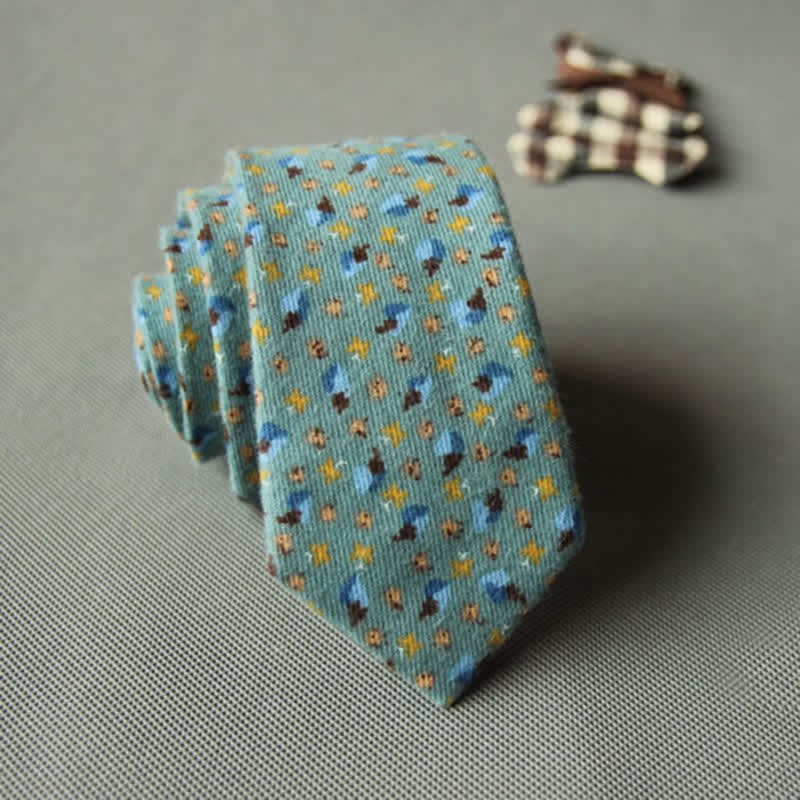 Cravatta casual in cotone con motivo floreale fresco e carino da uomo