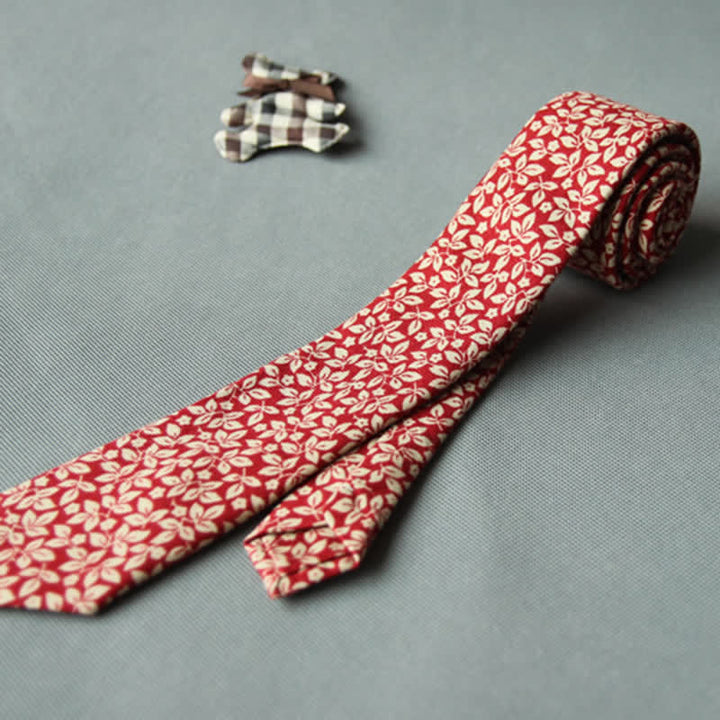 Cravatta casual in cotone con motivo floreale fresco e carino da uomo