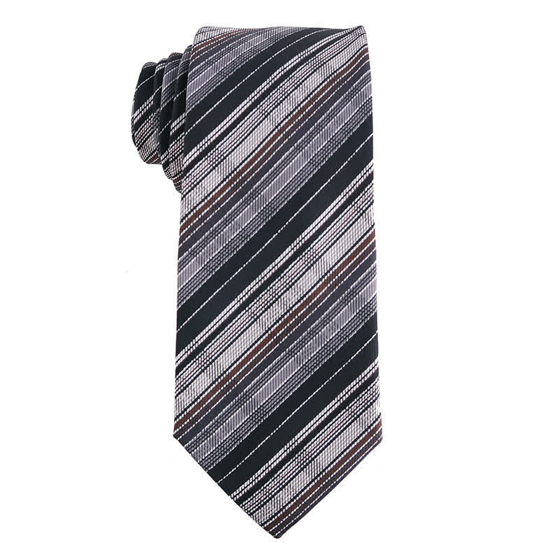 Cravatta da uomo a righe con pois paisley della serie grigio scuro