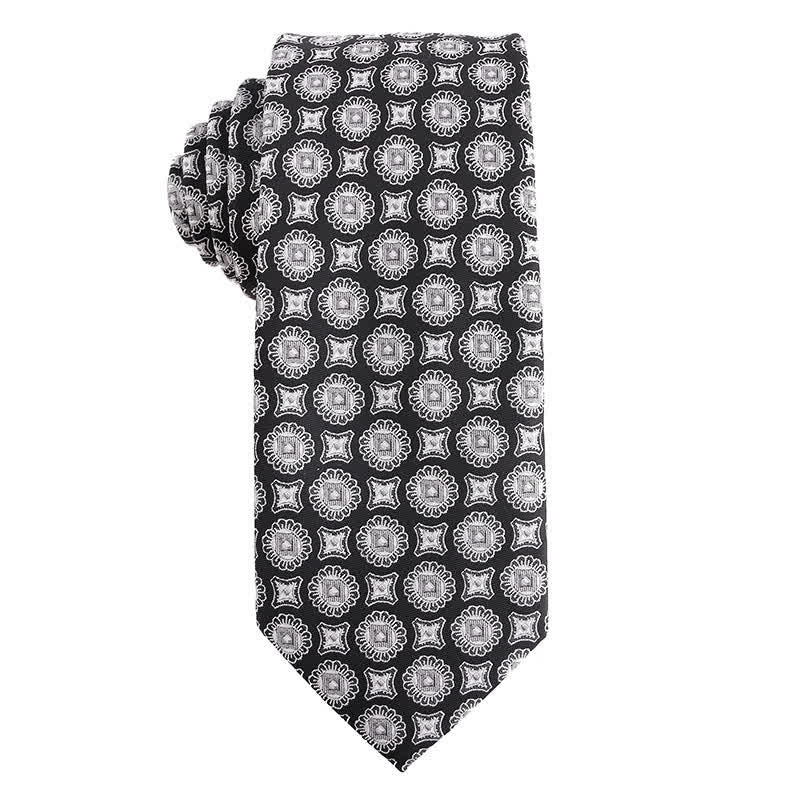 Cravatta da uomo a righe con pois paisley della serie grigio scuro