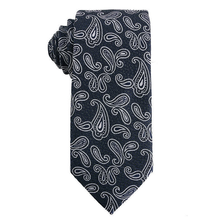Cravatta da uomo a righe con pois paisley della serie grigio scuro - Stile n. 6 - image 7