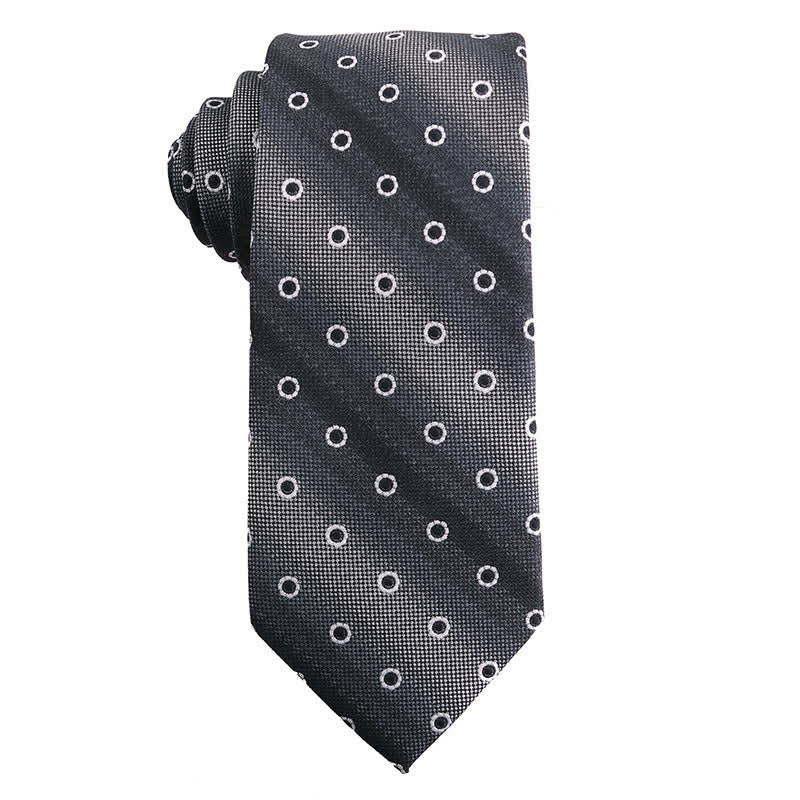 Cravatta da uomo a righe con pois paisley della serie grigio scuro