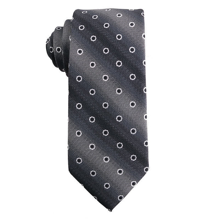 Cravatta da uomo a righe con pois paisley della serie grigio scuro
