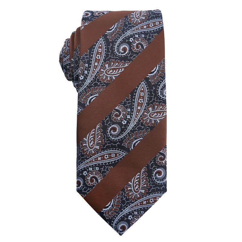 Cravatta a righe Paisley serie marrone caffè da uomo