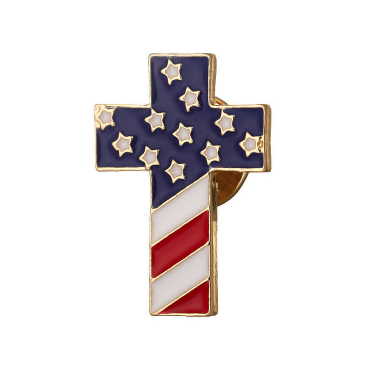 Spilla unisex con bandiera americana e croce patriottica