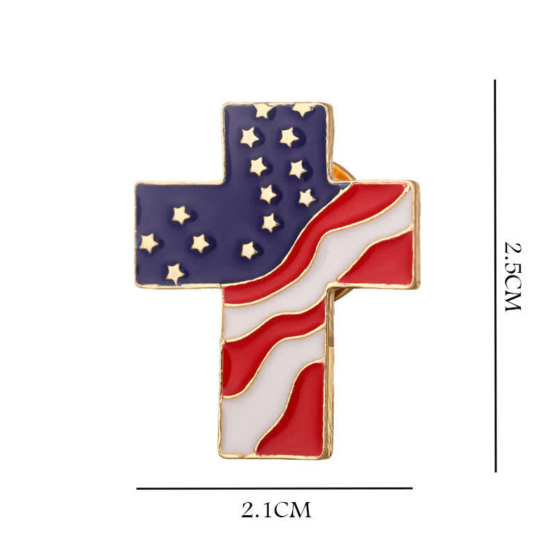 Spilla unisex con bandiera americana e croce patriottica