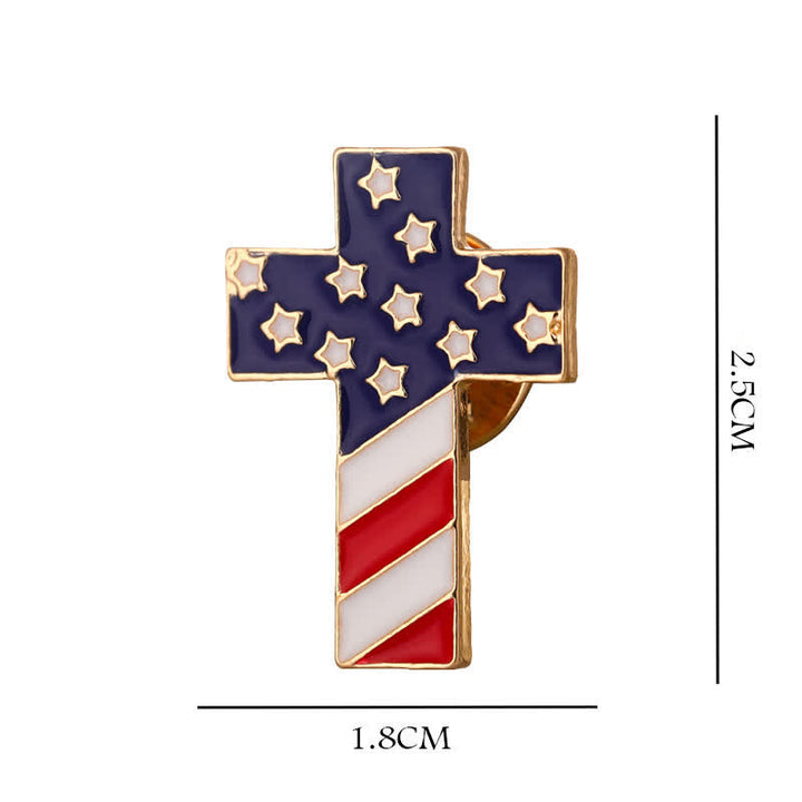 Spilla unisex con bandiera americana e croce patriottica