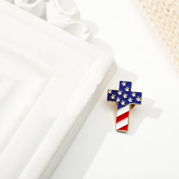 Spilla unisex con bandiera americana e croce patriottica