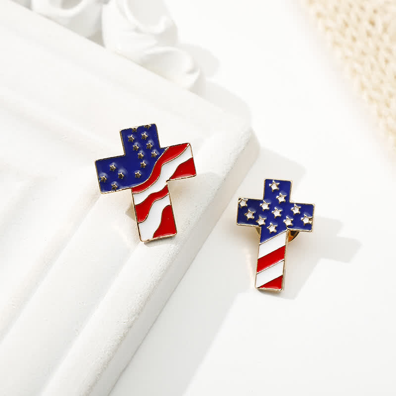 Spilla unisex con bandiera americana e croce patriottica