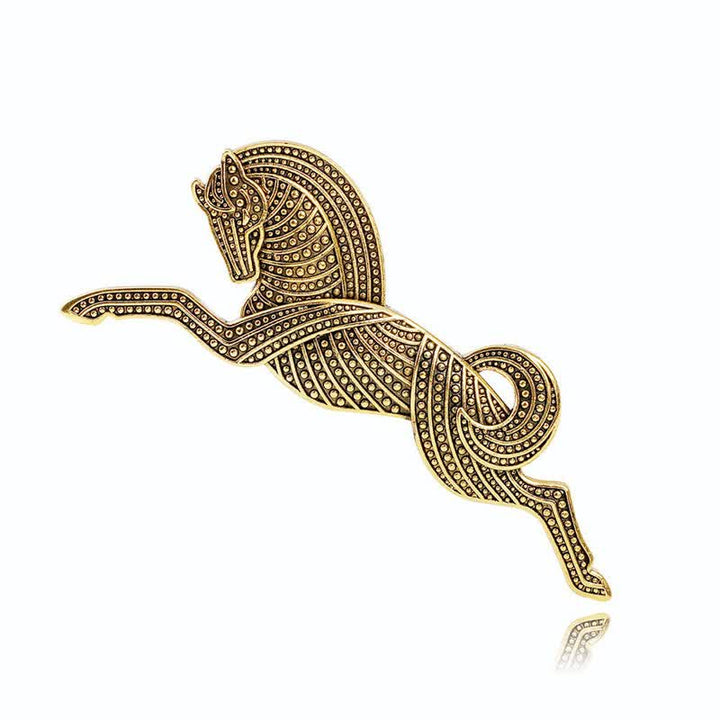 Spilla unisex con cavallo rampante placcata in oro e argento