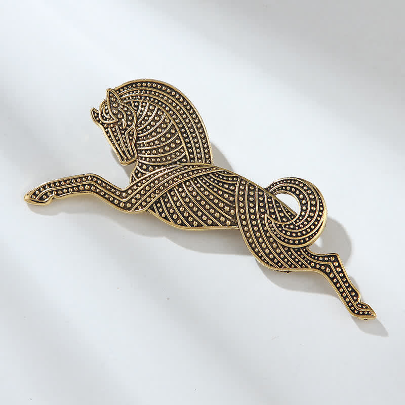 Spilla unisex con cavallo rampante placcata in oro e argento