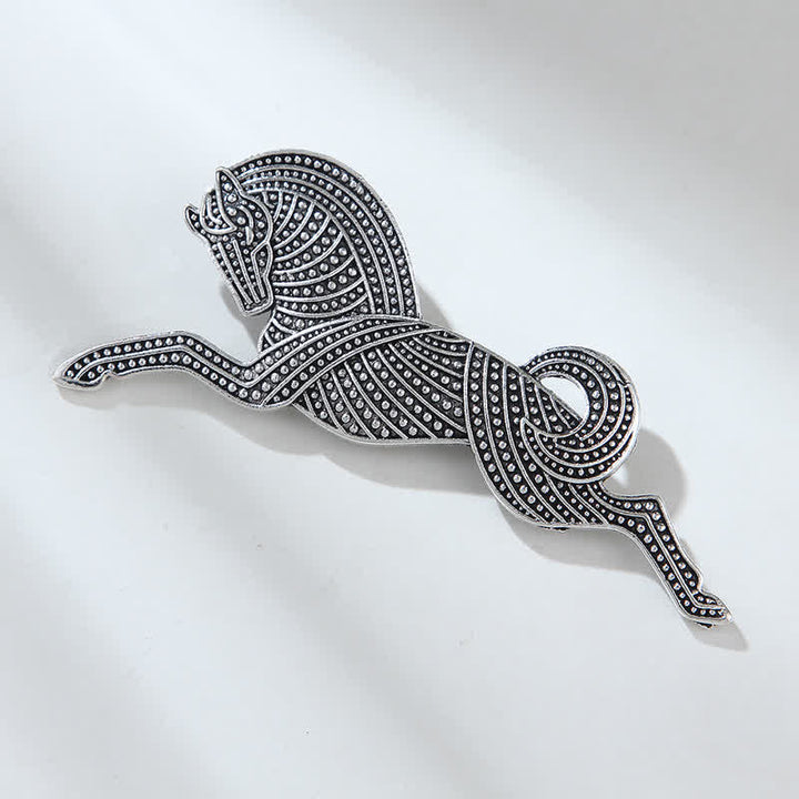 Spilla unisex con cavallo rampante placcata in oro e argento
