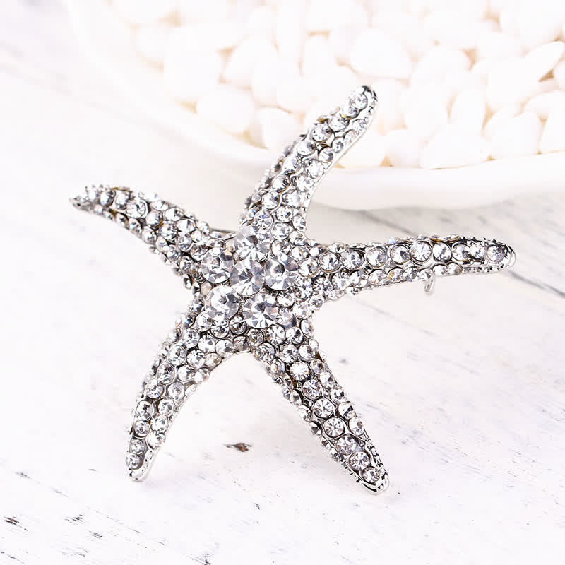 Spilla da donna con strass e stelle marine scintillanti