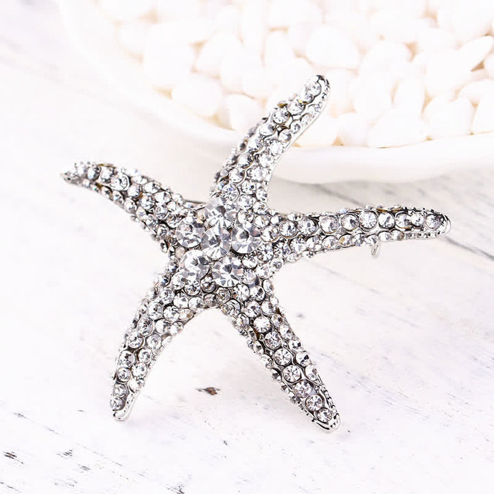 Spilla da donna con strass e stelle marine scintillanti