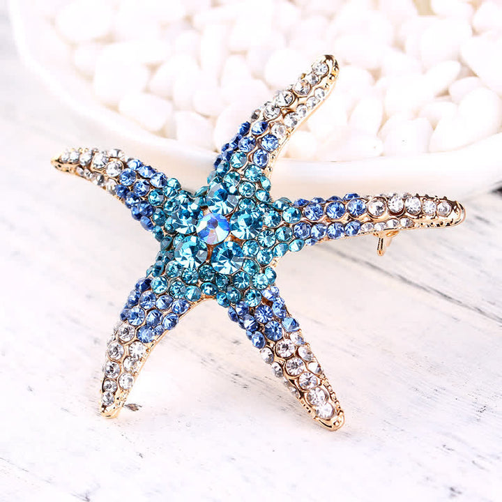 Spilla da donna con strass e stelle marine scintillanti