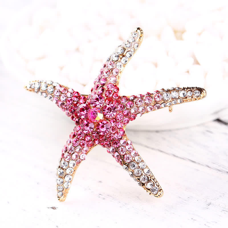 Spilla da donna con strass e stelle marine scintillanti