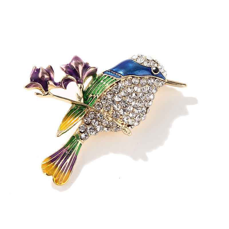 Spilla da donna a forma di gazza con rosa e strass