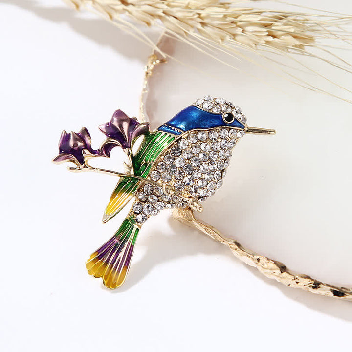 Spilla da donna a forma di gazza con rosa e strass - Blu e verde - image 0