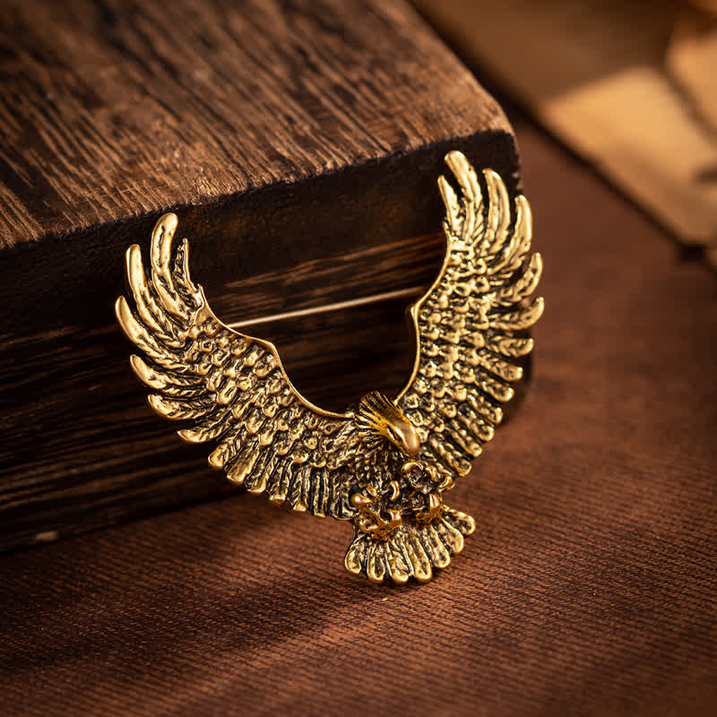 Spilla da uomo retrò con aquila che spiega le ali - Oro antico - image 0