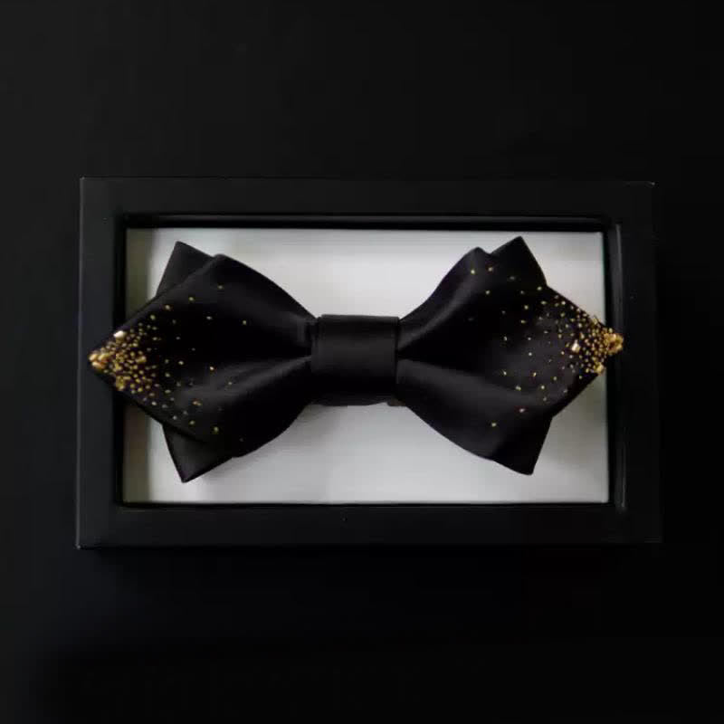 Papillon a punta doppio strato in filo d'oro nero da uomo