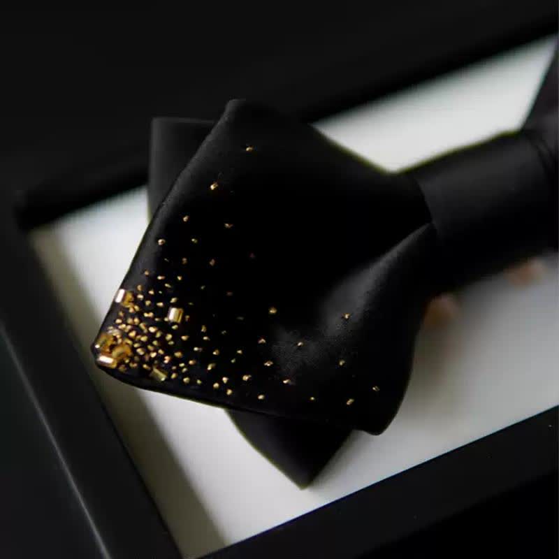 Papillon a punta doppio strato in filo d'oro nero da uomo