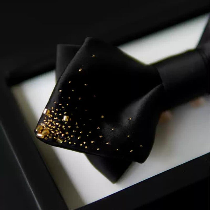 Papillon a punta doppio strato in filo d'oro nero da uomo