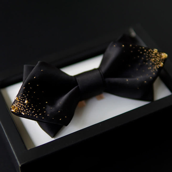 Papillon a punta doppio strato in filo d'oro nero da uomo