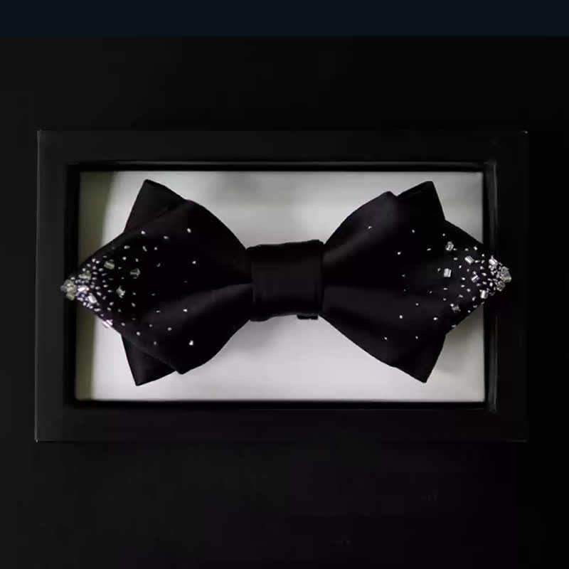 Papillon a punta doppio strato in filo d'argento nero da uomo - image 2