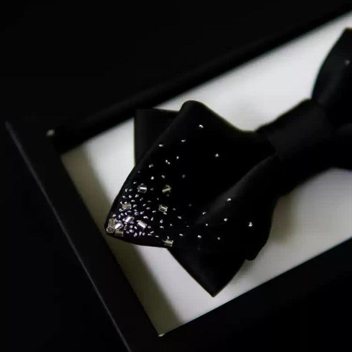 Papillon a punta doppio strato in filo d'argento nero da uomo - image 3