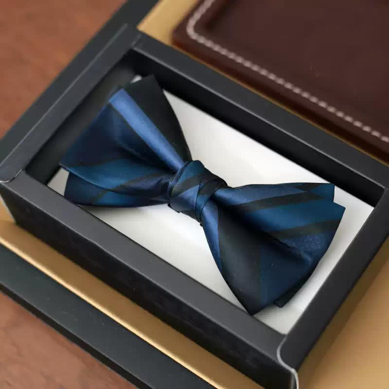 Papillon da uomo Noble Navy SteelBlue a righe - Stile n. 3 - Solo papillon - image 8
