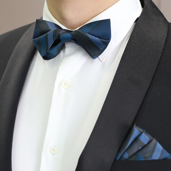 Papillon da uomo Noble Navy SteelBlue a righe - Stile n. 2 - Papillon e fazzoletto da taschino - image 6