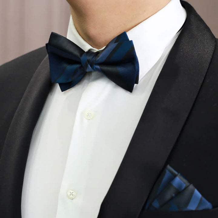 Papillon da uomo Noble Navy SteelBlue a righe - Stile n. 3 - Papillon e fazzoletto da taschino - image 0