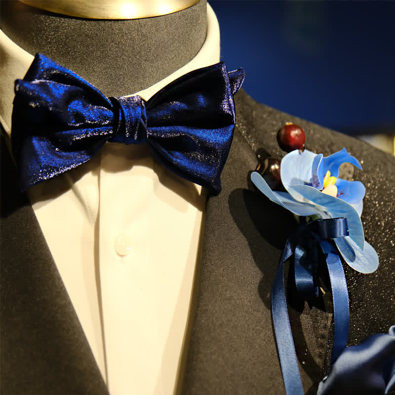 Set di 3 fazzoletti con spilla e papillon a coda di pesce con motivo Phalaenopsis blu da uomo