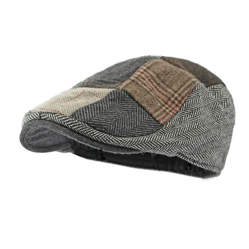 Cappello basco a spina di pesce con motivo patchwork retrò