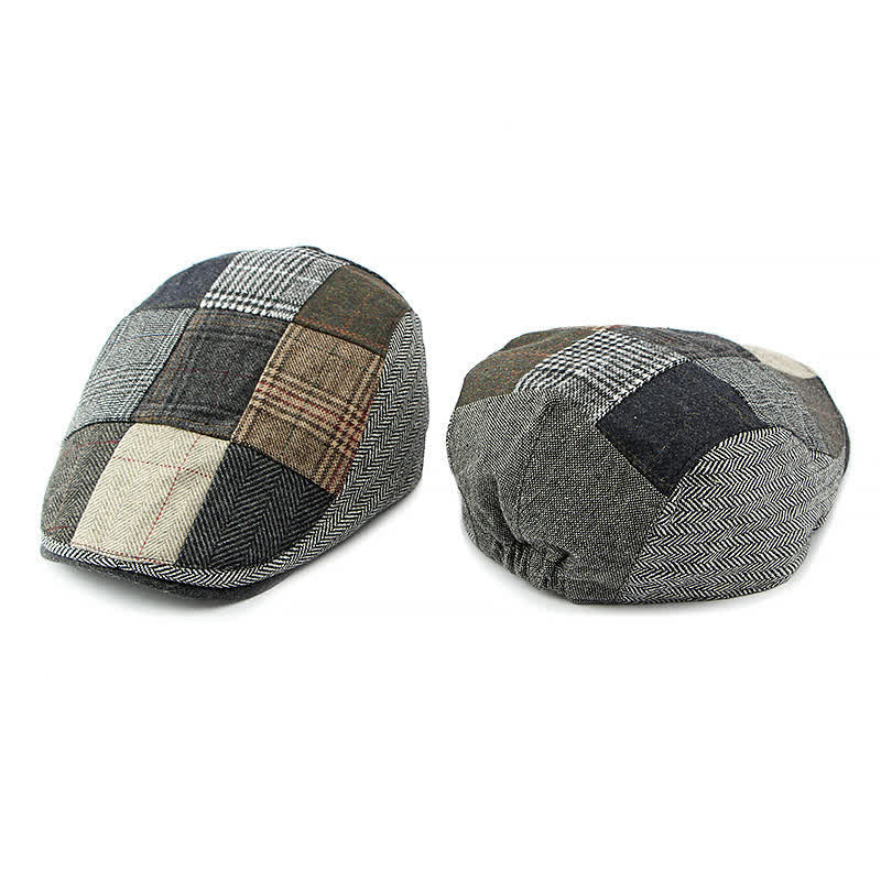 Cappello basco a spina di pesce con motivo patchwork retrò